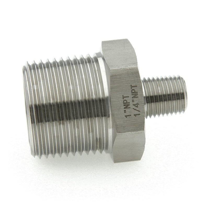 AdaptorMount 1" NPT Male x 1/4" NPT Male, Stainless Steel 316-L Reducer Hex Nipple Connector, Reducing Pipe Fitting Adapter - Image 1